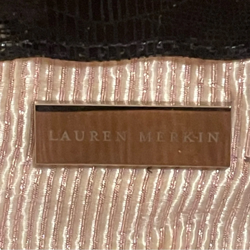 Lauren Merkin Black Shiny Faux Snakeskin Embossed Eve Leather Evening Clutch Bag